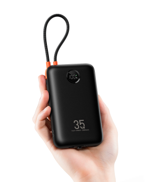 Veger K2 - 20,000mAh 35W PD Digital Display Powerbank With Built In Non-MFI Lightning & USB-C Cable - Black