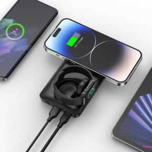 Veger W1156 All In One - MagMulti Wireless MagSafe Power Bank 10000mAh 15W with USB-A Port and USB-C Port Black