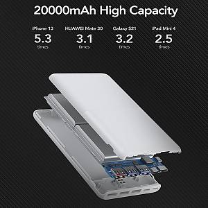 Veger S22 Power Bank 20000mAh 20W με 3 Θύρες USB-A και Θύρα USB-C Power Delivery / Quick Charge 3.0 Λευκό