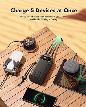 Veger W5001C Tank Boost Power Bank 56000mAh 100W with 3 USB-A Ports and 2 USB-C Ports Power Delivery Black