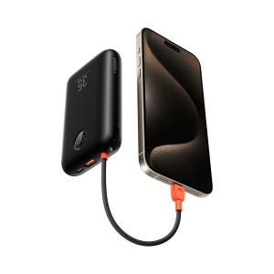 Veger K2 - 20,000mAh 35W PD Digital Display Powerbank With Built In Non-MFI Lightning & USB-C Cable - Black