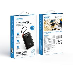 Veger K2 - 20,000mAh 35W PD Digital Display Powerbank With Built In Non-MFI Lightning & USB-C Cable - Black