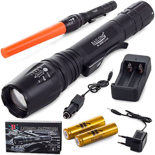Bailong στρατιωτικός φακός LED zoom CREE XM-L3-U3 εμβέλεια 400m. Μήκος 19.5cm. Βάρος 171γρ.