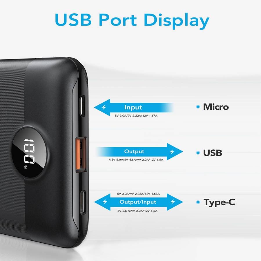 Veger S11 Power Bank 10000mAh 20W με Θύρα USB-A και Θύρα USB-C Quick Charge 3.0 / Power Delivery Μαύρο