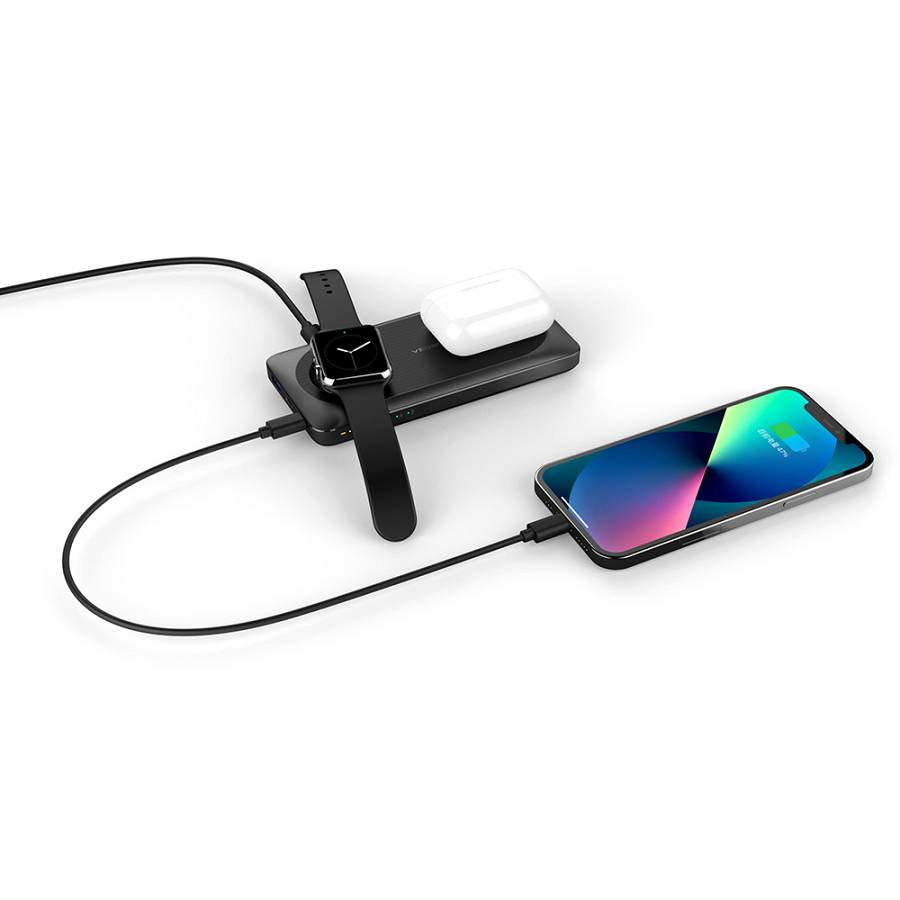 Veger W1156 All In One - MagMulti Wireless MagSafe Power Bank 10000mAh 15W with USB-A Port and USB-C Port Black