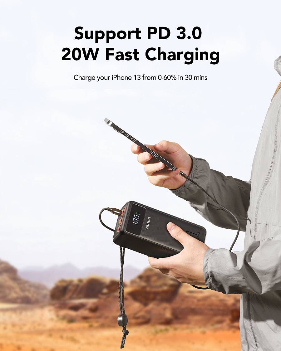 Veger W5001 Tank Lite Power Bank 50000mAh 22.5W with 3 USB-A Ports and USB-C Port Power Delivery Black