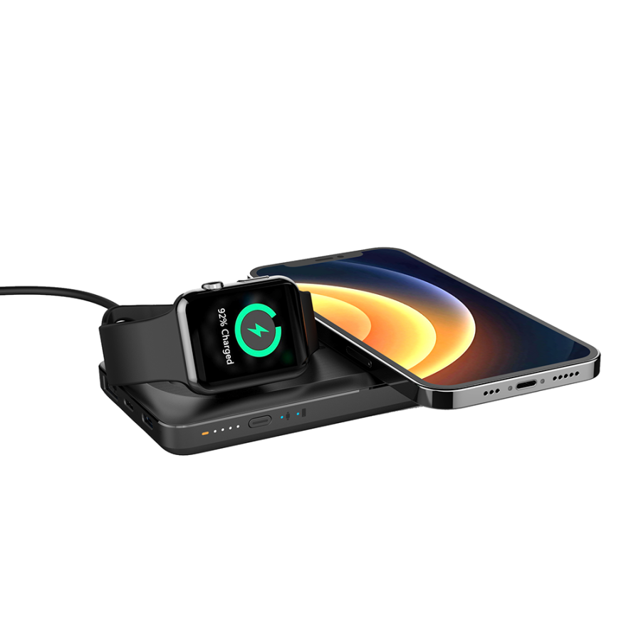 Veger W1156 All In One - MagMulti Wireless MagSafe Power Bank 10000mAh 15W with USB-A Port and USB-C Port Black