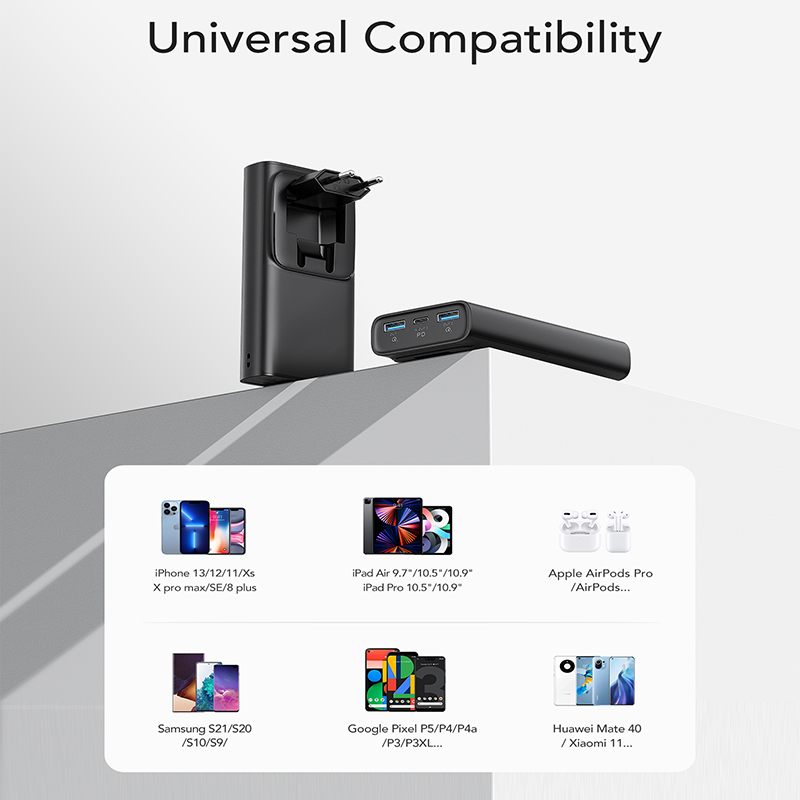 Vrurc W1146 Power Bank 10000mAh 20W με 2 Θύρες USB-A και Θύρα USB-C Power Delivery / Quick Charge 3.0 Μαύρο