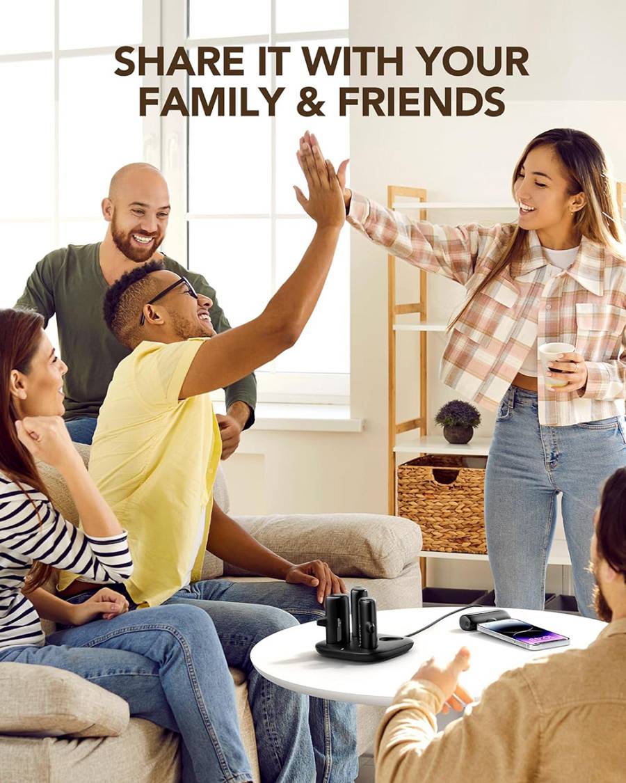 Viyisi G007P Charging Dock with 4 Lightning / iPhone Portable Chargers - Μαγνητικός Σταθμός Φόρτισης με 4 x PowerBank / Φορητές Μπαταρίες Φόρτισης με Ενσωματωμένο Lightning - 4 x 5000mAh - 20W - Black