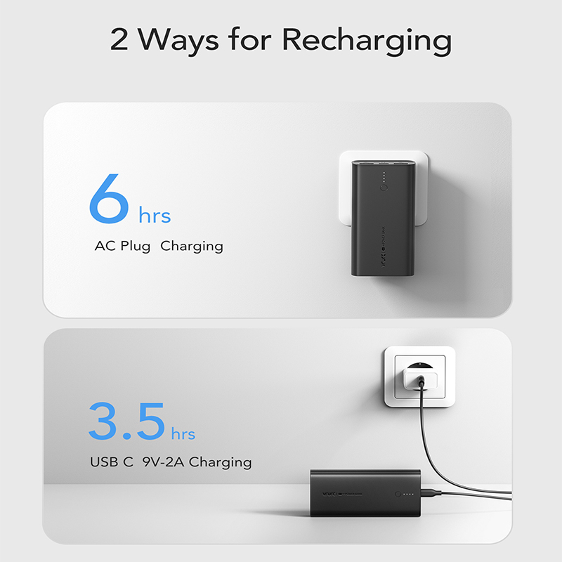 Vrurc W1146 Power Bank 10000mAh 20W με 2 Θύρες USB-A και Θύρα USB-C Power Delivery / Quick Charge 3.0 Μαύρο