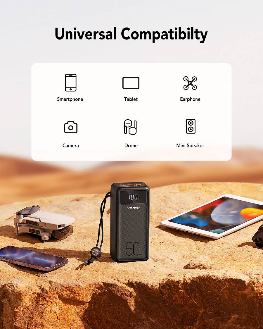 Veger W5001 Tank Lite Power Bank 50000mAh 22.5W with 3 USB-A Ports and USB-C Port Power Delivery Black