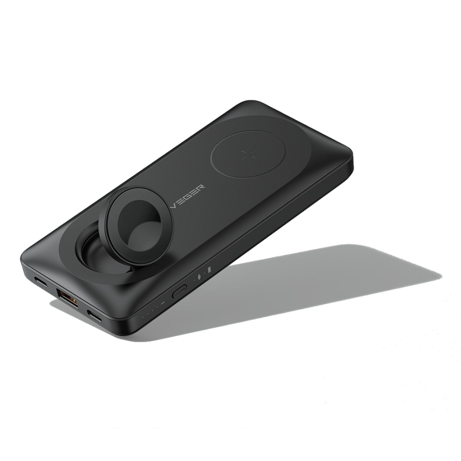 Veger W1156 All In One - MagMulti Wireless MagSafe Power Bank 10000mAh 15W with USB-A Port and USB-C Port Black